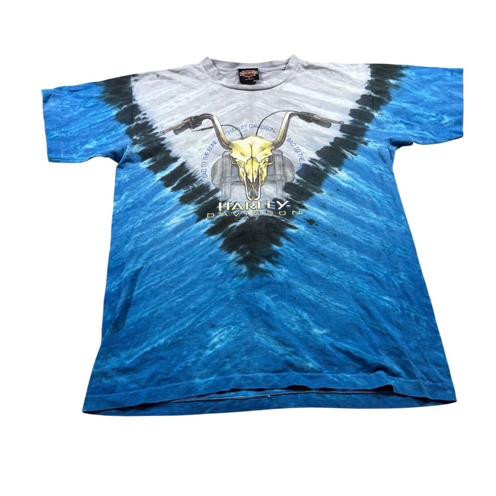 Vintage Harley Davidson Tie Dye 1997 Atlanta Skull Liquid Blue Style Shirt L